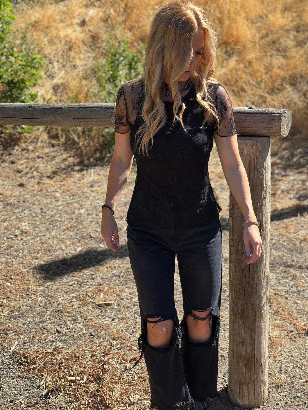 Black Short Sleeve Lace Top