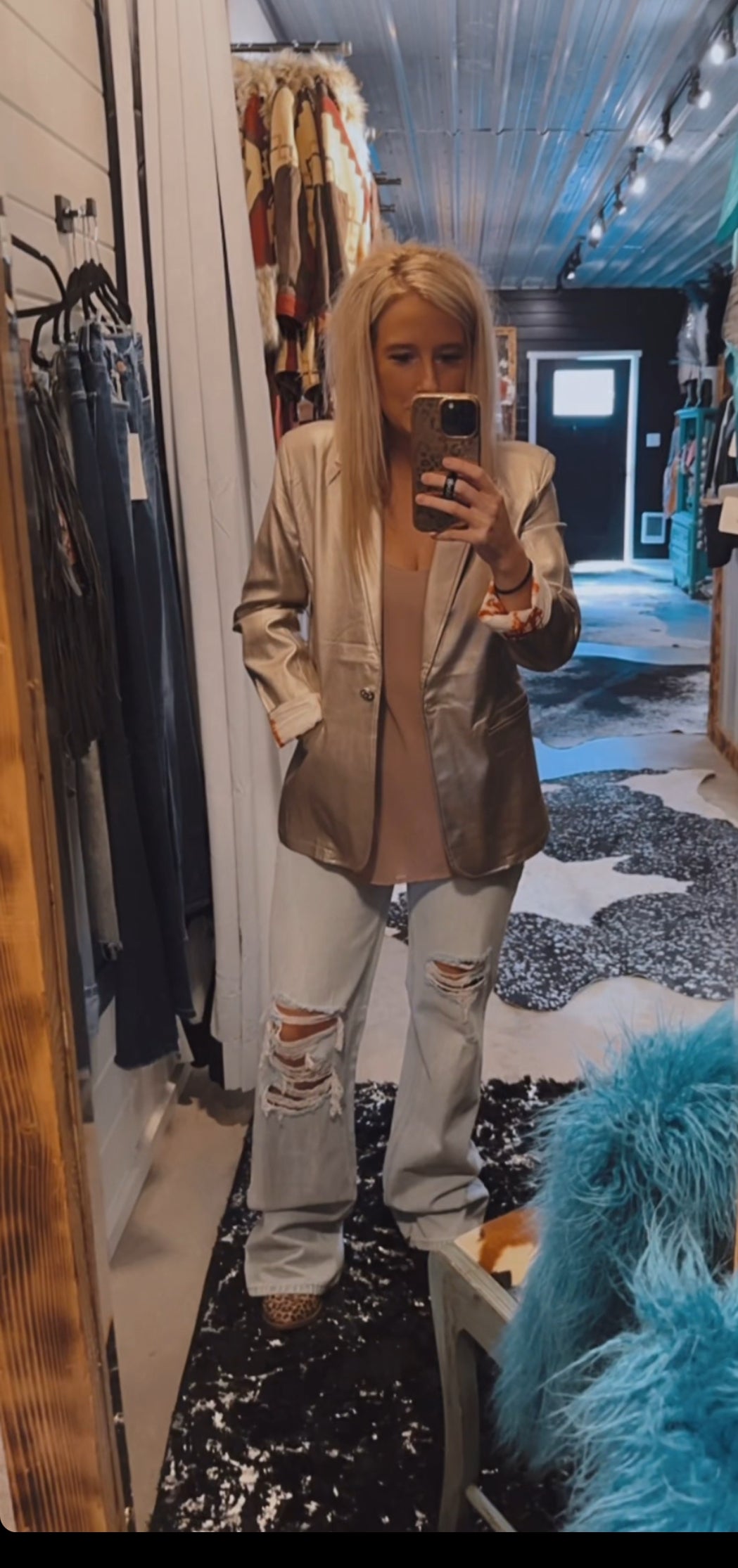 Metallic Faux Leather Blazer