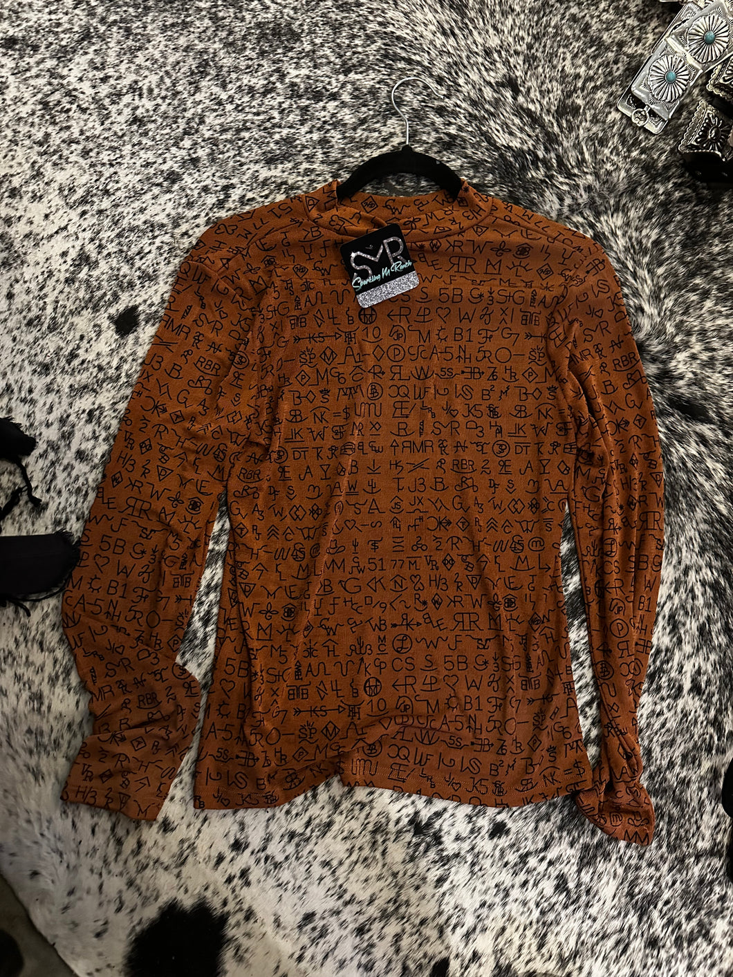 Long Sleeve Western Brand Mesh Top