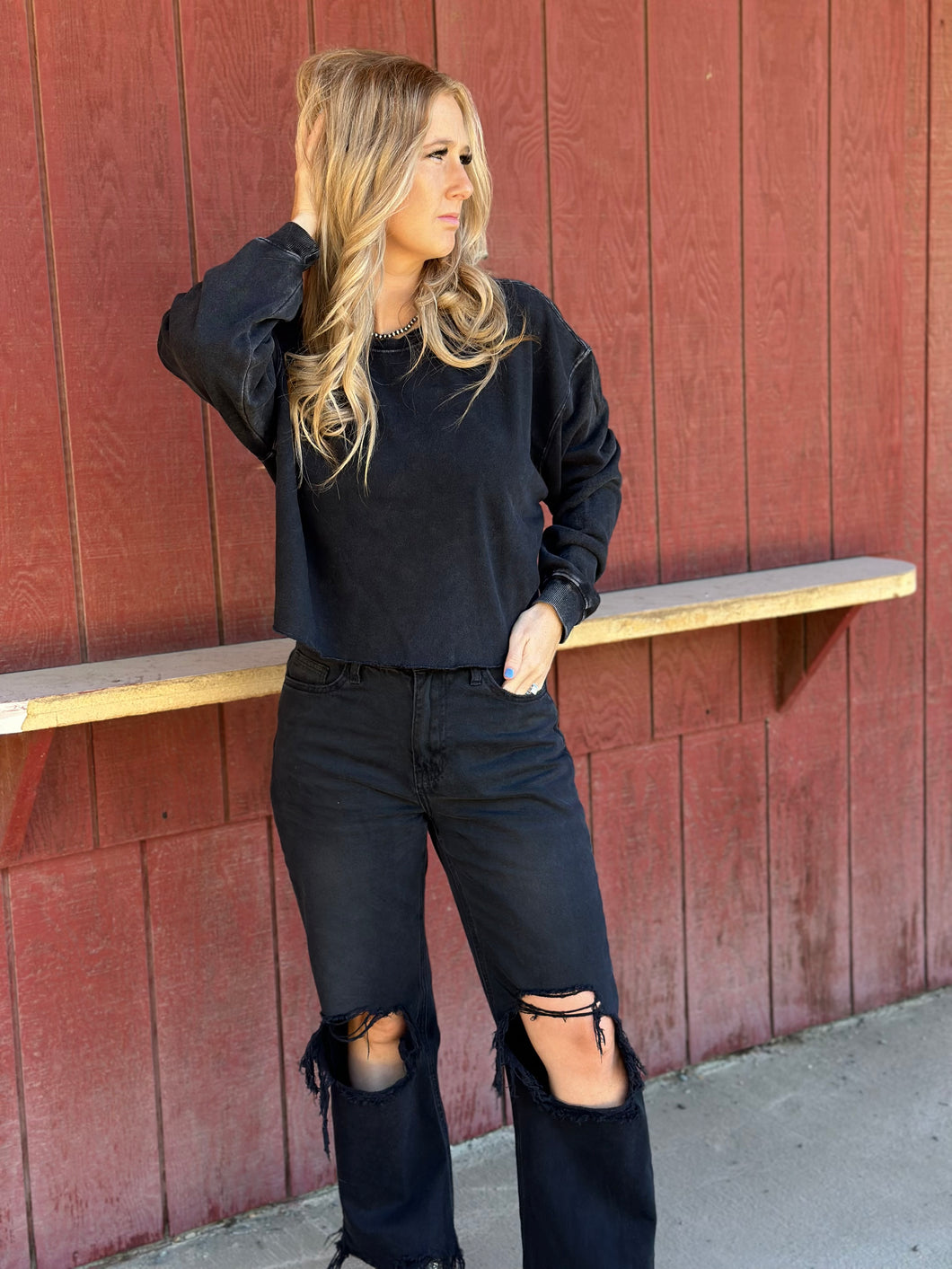 Acid Wash Crop Sweatshirt